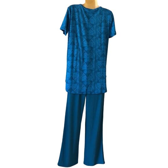 Antthony Originals 2pc Knit Top & Pants Woman Size Small Print Top Lace Inset - Picture 4 of 14